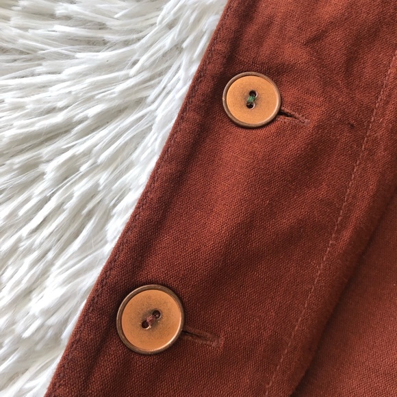 Anthropologie Rust Button Linen Wide Leg Crop Pants - 4 - Picture 6 of 13